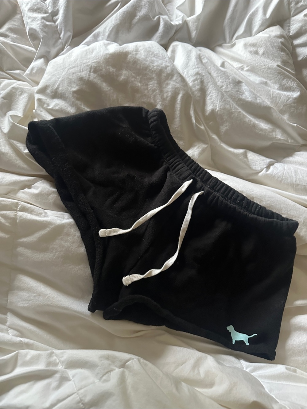PINK Victoria's Secret Black Lounge Shorts with White Drawcord